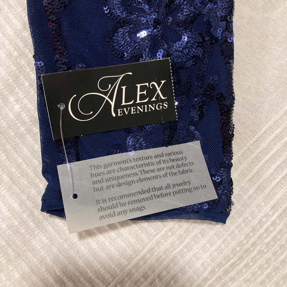 Alex Evenings Navy Blue Sequin Embellished Gown | V-Neck‎ | Empire Waist - Picture 6 of 15